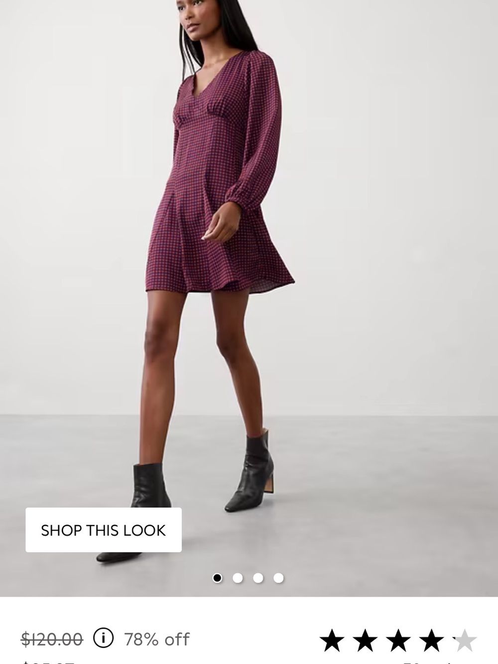 NWT Banana republic factory V-Neck Long Sleeve Mini Dress in Burgundy Geo Print - Picture 3 of 7